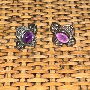 Vintage Mexico Sterling Silver Amethyst Earrings Screwback Classic Cowgirl Rodeo